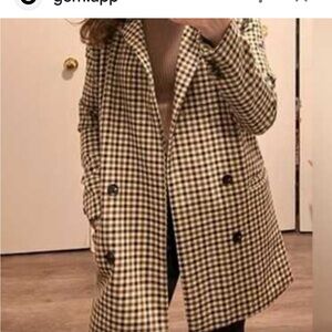 Stylish Rachel Zoe Brown Black Cream Open Front Plaid Blazer XS